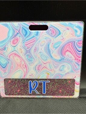 Badge Buddies Work ID Badge Holder for RT Tech NEW in Package Marbled Pastel